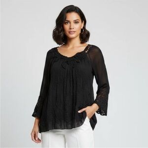 Beyond Capri Embroidered Beaded Lace Boho Tunic Blouse